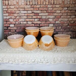 Vintage FireKing Peach Lustre Swirl Milk Glass Dessert Bowls Set 10 USA Orange